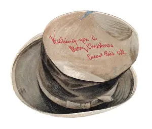 Battered Prints: Christmas card in the shape of a battered top hat