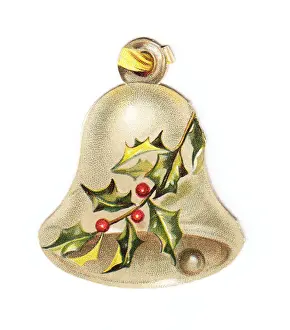 Christmas card in the shape of a bell with holly