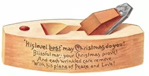 Victorian and Edwardian Christmas Cards Gallery: Christmas card in the shape of a carpenters plane