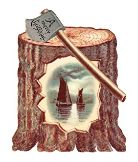 Victorian and Edwardian Christmas Cards Gallery: Christmas card in the shape of a chopping log