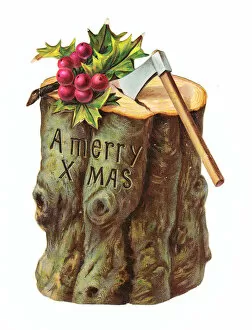 Images Dated 15th June 2016: Christmas card in the shape of a chopping log