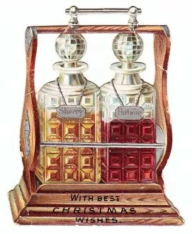 Victorian and Edwardian Christmas Cards Gallery: Christmas card in the shape of two decanters