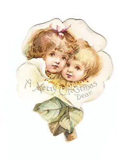 Christmas card in the shape of a flower with faces