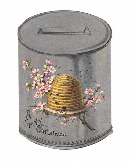 Victorian and Edwardian Christmas Cards Gallery: Christmas card in the shape of a honey pot