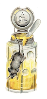 Victorian and Edwardian Christmas Cards Gallery: Christmas card in the shape of a honey pot with mouse