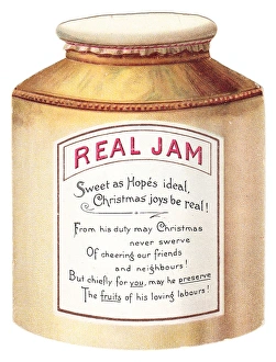 Victorian and Edwardian Christmas Cards Gallery: Christmas card in the shape of a jam pot
