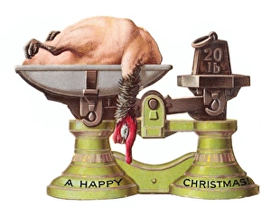 Victorian and Edwardian Christmas Cards Gallery: Christmas card in the shape of kitchen scales