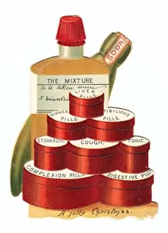 Ailment Gallery: Christmas card in the shape of medicines