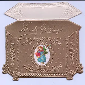 Christmas card in the shape of an ornate golden box