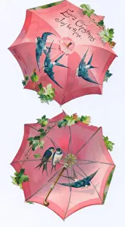 Swallow Prints: Christmas card in the shape of a pink parasol
