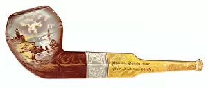 Victorian and Edwardian Christmas Cards Gallery: Christmas card in the shape of a pipe with seascape