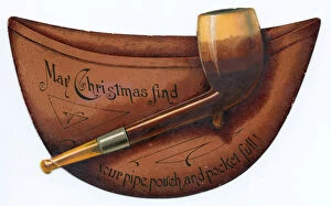 Images Dated 5th October 2017: Christmas card in the shape of a pipe and tobacco pouch