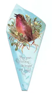 Robins Prints: Christmas card in the shape of a robin in wrapping paper