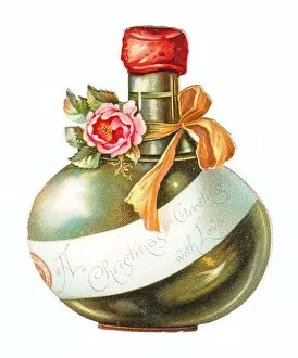 Christmas card in the shape of a round bottle