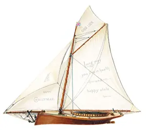 Christmas card in the shape of a sailing boat