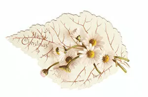 Christmas card in the shape of a white leaf with daisies