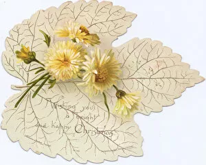 Images Dated 8th December 2015: Christmas card in the shape of a white leaf with flowers