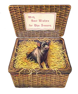 Christmas card in the shape of a wickerwork basket