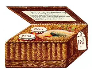 Christmas card in the shape of a wickerwork food hamper