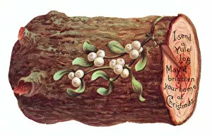 Victorian and Edwardian Christmas Cards Gallery: Christmas card in the shape of a yule log