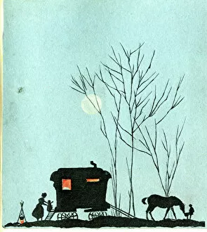 Gipsy Collection: Christmas card, silhouette of gypsy caravan