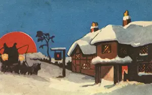Twilight Prints: Christmas card, Snow scene with stagecoach