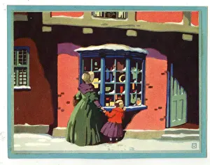 Christmas card, Window Shopping in the Snow