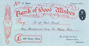 Currency Prints: Christmas cheque from the Bank of Good Wishes