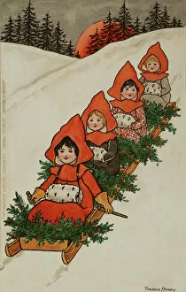 Holly Collection: Christmas children sledging