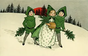 Bough Prints: Christmas - Children in the snow