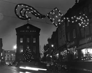 Davy Prints: Christmas decorations and bank, Penzance, Cornwall