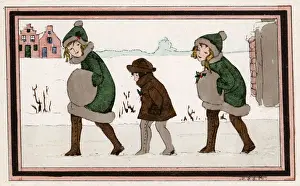 Muffs Prints: Christmas - Three Dutch girls walk through the snow