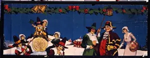 Christmas frieze, Yule Log and Town Crier in Snow