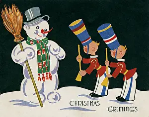 Snowman Prints: Christmas Greetings card - Snowman and Toy Soldiers