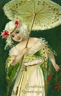 Images Dated 18th July 2011: Christmas Greetings -- girl with a parasol