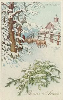 Images Dated 31st December 2015: Christmas Greetings postcard depicting a snowy winter scene