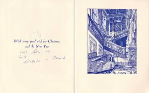 Christmas and New Year card with blue engraving