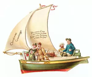 Cutout Collection: Christmas and New Year card in the shape of a sailing boat