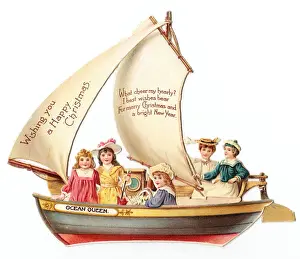 Christmas and New Year card in the shape of a sailing boat