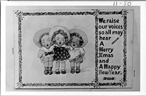 Carol Prints: Christmas postcard with carol singers and verse Date: early 20th century