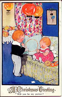 Hilda Prints: Christmas postcard, children's party - Will you be my partner? Date: circa 1930s