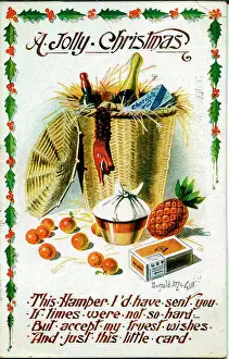 Hamper Prints: Christmas postcard, hamper of food and drink Date: early 20th century