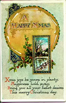Christmas postcard with holly and verse Date: early 20th century