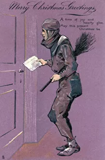 Christmas Postcard - Jolly Sweep delivering a letter