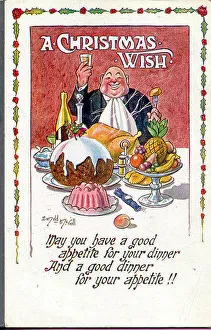 Pudding Prints: Christmas postcard, Man enjoying a feast