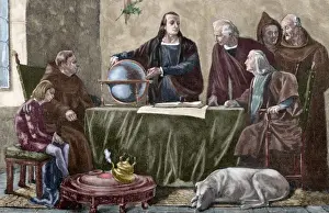 Convent Prints: Christopher Columbus at La Rabida. Engraving. Colored