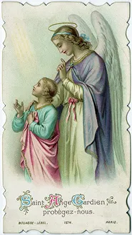 Images Dated 29th December 2015: Chromolithograph Devotional Card - Guardian Angel