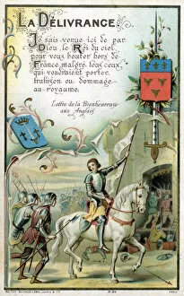 1429 Collection: Chromolithograph Devotional Card - Joan of Arc