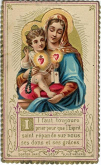 Images Dated 29th December 2015: Chromolithograph Devotional Card - Mary with Baby Jesus