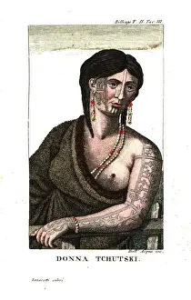 Tattoo Prints: Chukchi woman with tattoos on her cheek, chin